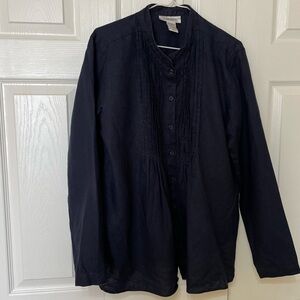 Chadwicks Women’s linen button down navy blue blouse size 16